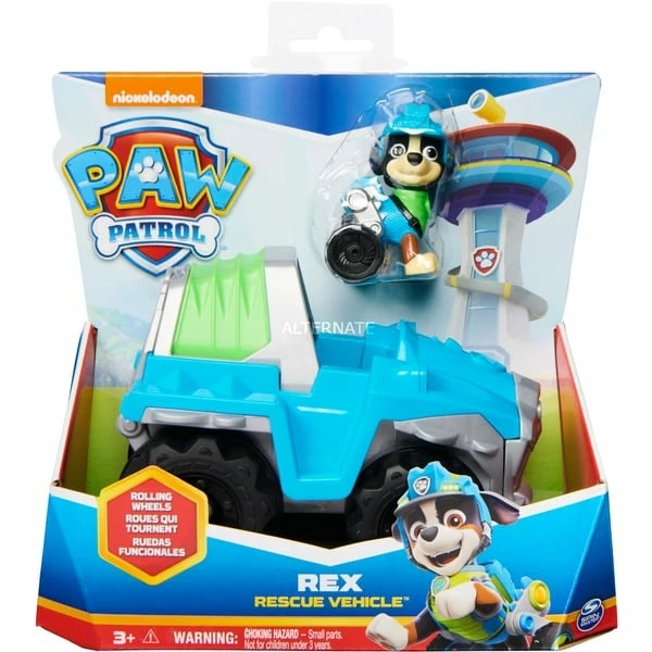 Spin Master LA PAT' PATROUILLE - VÉHICULE + FIGURINE REX - Véhicule De 15 Cm Avec 1 Figurine À Collectionner Pat' Patrouille - Paw Patrol - Jouet Enfant 3 Ans Et +, Jeu Véhicule