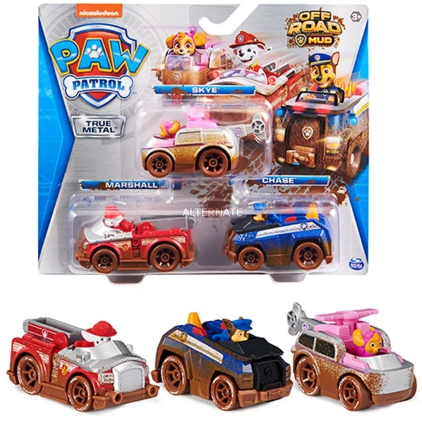 Spin Master Pack De 3 Véhicules True Metal Off-Road Mud Skye, Chase Et Marshall, Échelle 1:55, Jouets Pour Enfants à Partir De 3 Ans, Jeu Véhicule