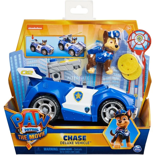 Spin Master Voiture De Police Pat Patrouille - Véhicule De Secours Avec Fonction Transformation Et Lance-Disques Et Figurine Amovible Chiot Chase, Jeu Véhicule