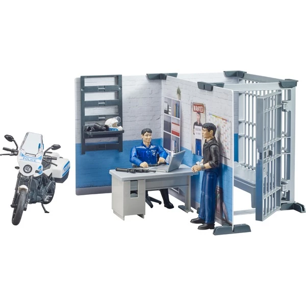 Bruder Poste De Police Bworld Avec Moto De Police, Figurine